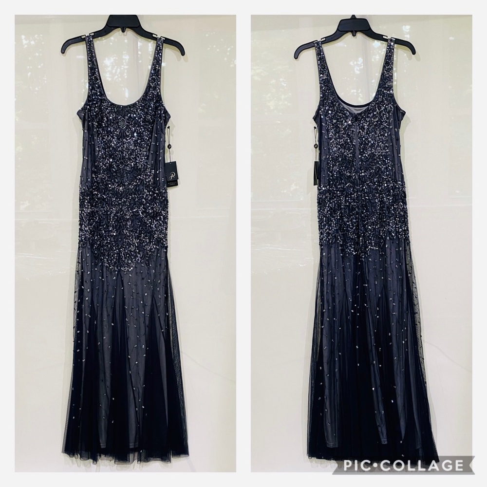 Adrianna Papell sleeveless beaded mesh tank gown - Picture 7 of 11
